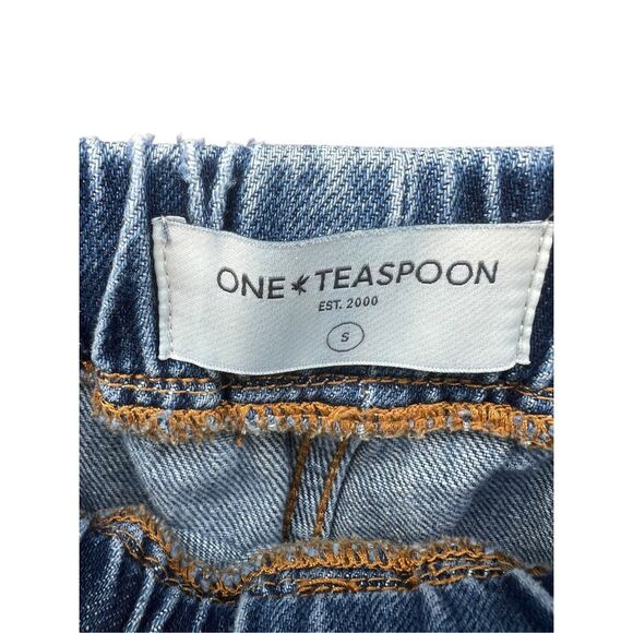 One Teaspoon wide leg drawstring jeans. High rise split hem Women small light - Picture 4 of 8